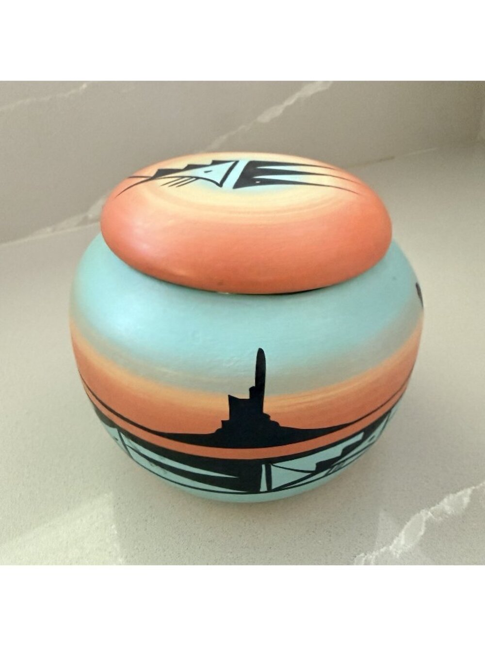Vintage Navajo Mitchell Blackhorse Southwestern Hand painted Jar With Lid